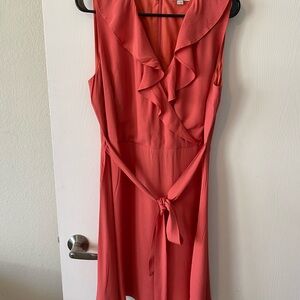 LOFT Coral Ruffle Neck Mini Dress